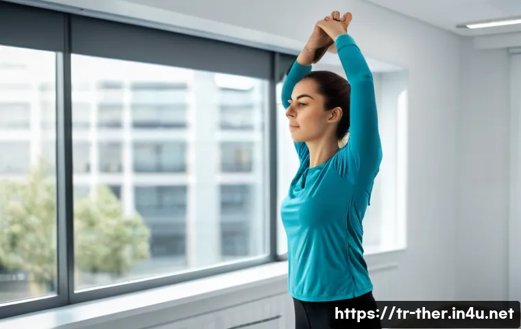 물리치료사의 스트레스 완화 운동 - A professional Turkish physical therapist performing gentle neck and shoulder stretches in a modern ...