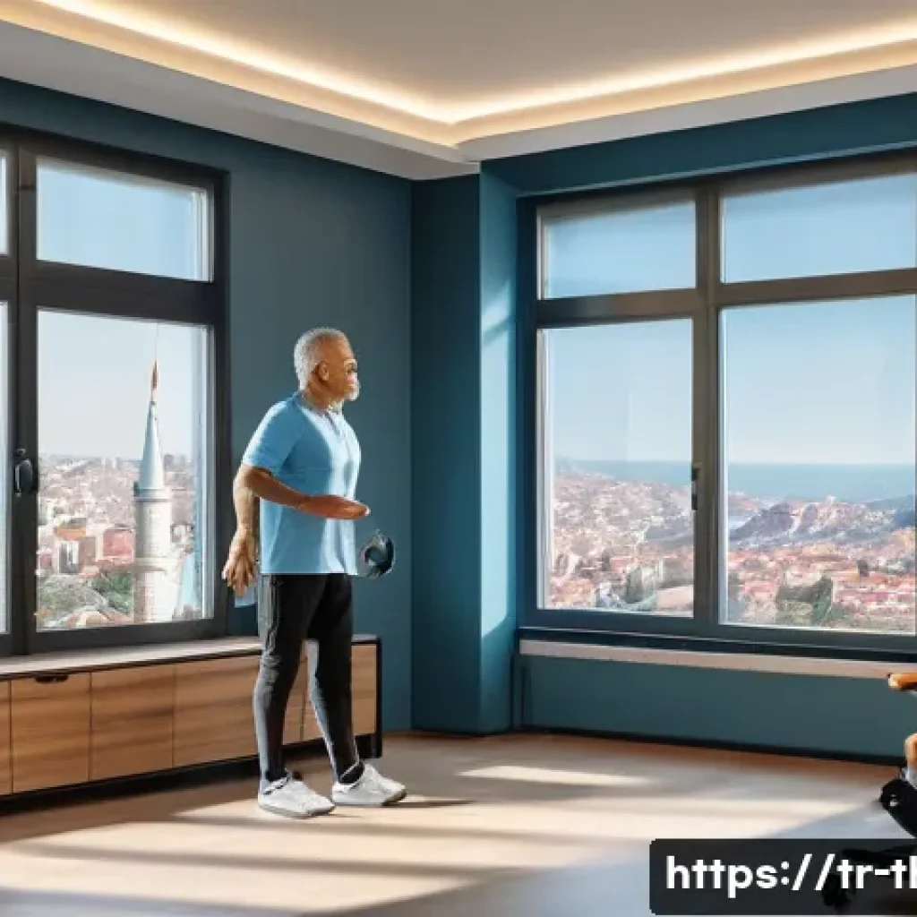 물리치료사의 최신 기술 도입 사례 - A modern physical therapy clinic in Istanbul, Turkey, featuring a middle-aged male patient wearing c...