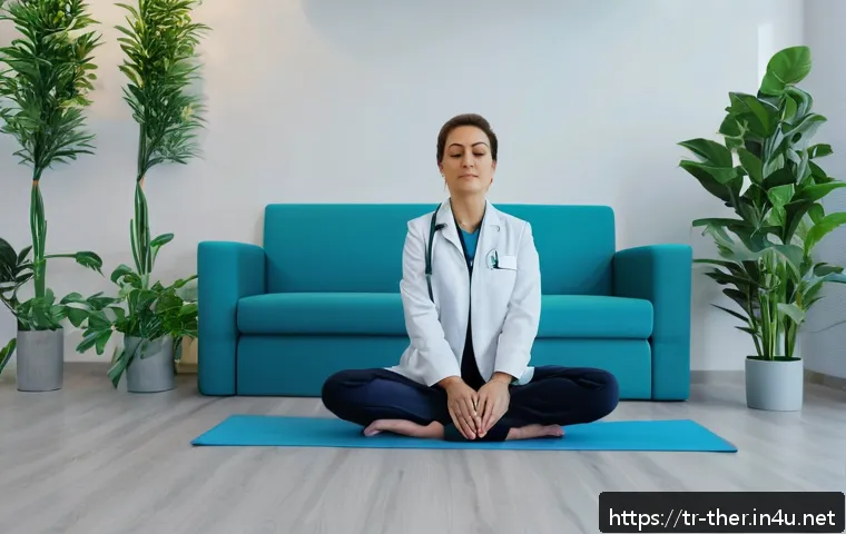 물리치료사의 스트레스 관리 - A professional female physiotherapist in a modern Turkish clinic, wearing modest and professional at...