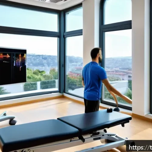 물리치료사의 진단 장비 사용법 - A modern physical therapy clinic in Istanbul, Turkey, featuring advanced 3D motion analysis equipmen...